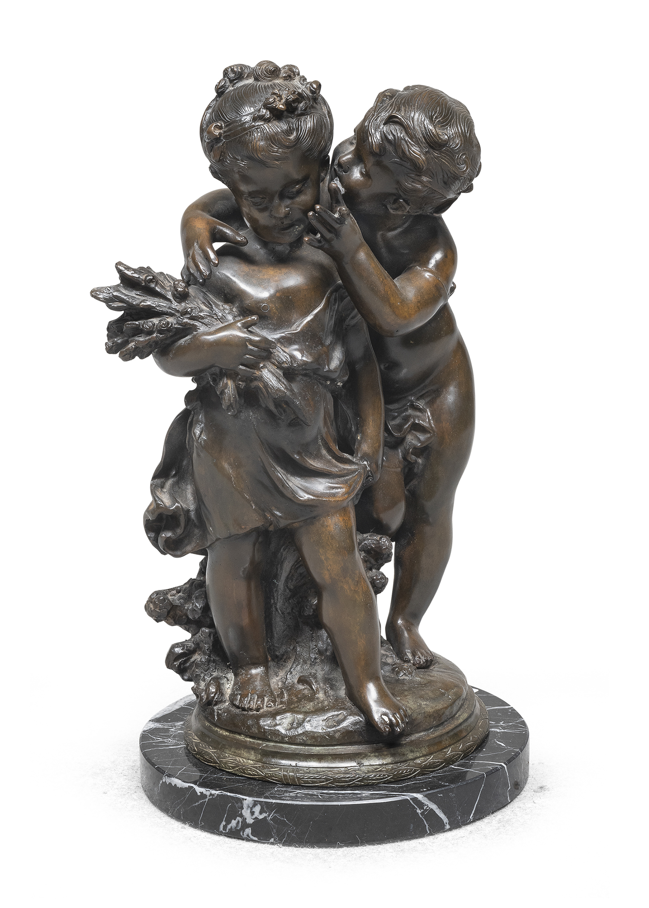 TWO FRENCH BRONZE PUTTO SCULPTURES 19TH CENTURY