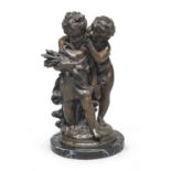 TWO FRENCH BRONZE PUTTO SCULPTURES 19TH CENTURY