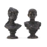 TWO SMALL BRONZE BUSTS 19TH CENTURY