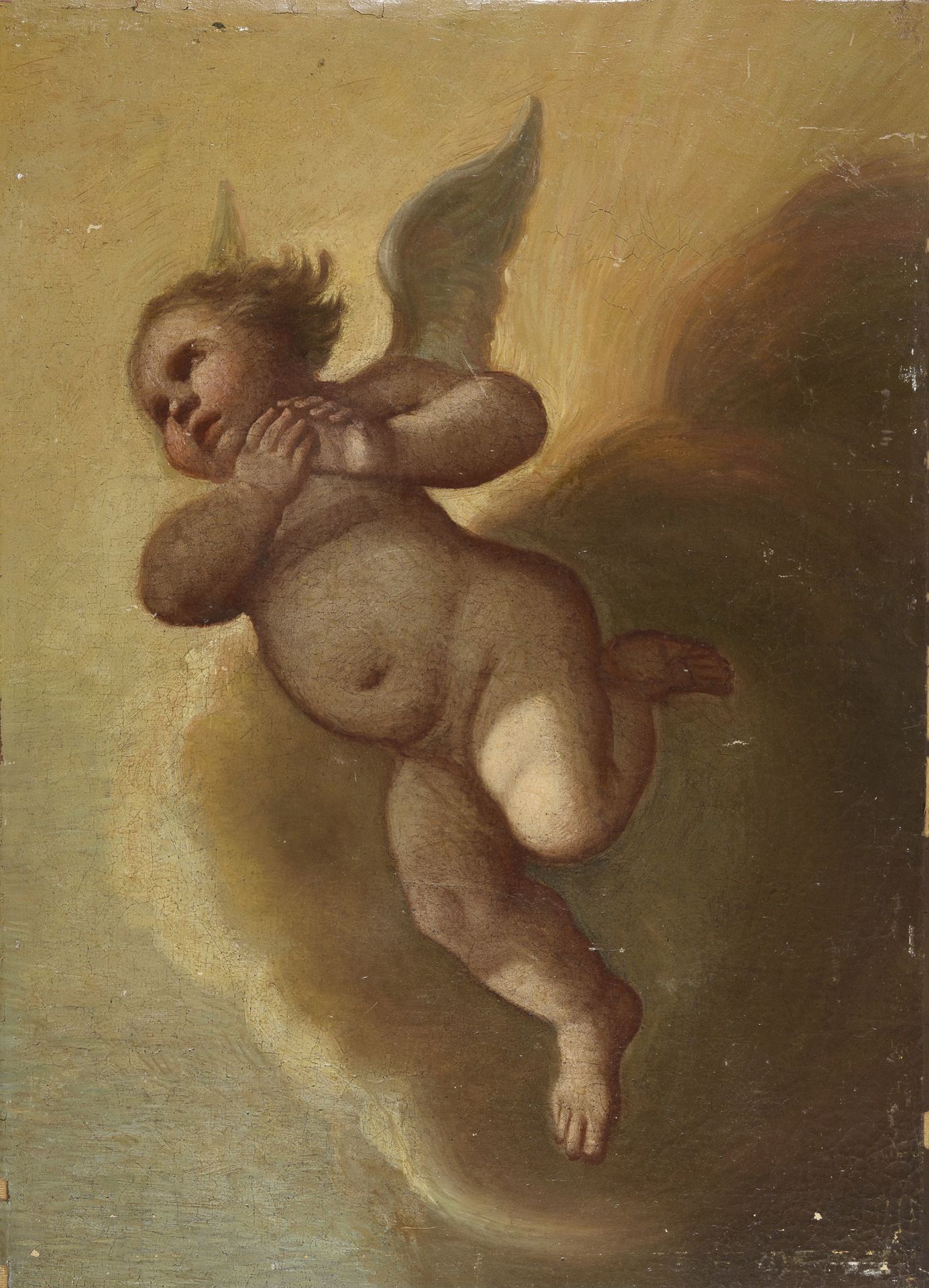 NEAPOLITAN OIL PAINTING OF A CHERUB 18TH CENTURY