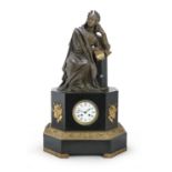 BIG TABLE CLOCK IN BLACK MARBLE AND BRONZE 19TH CENTURY