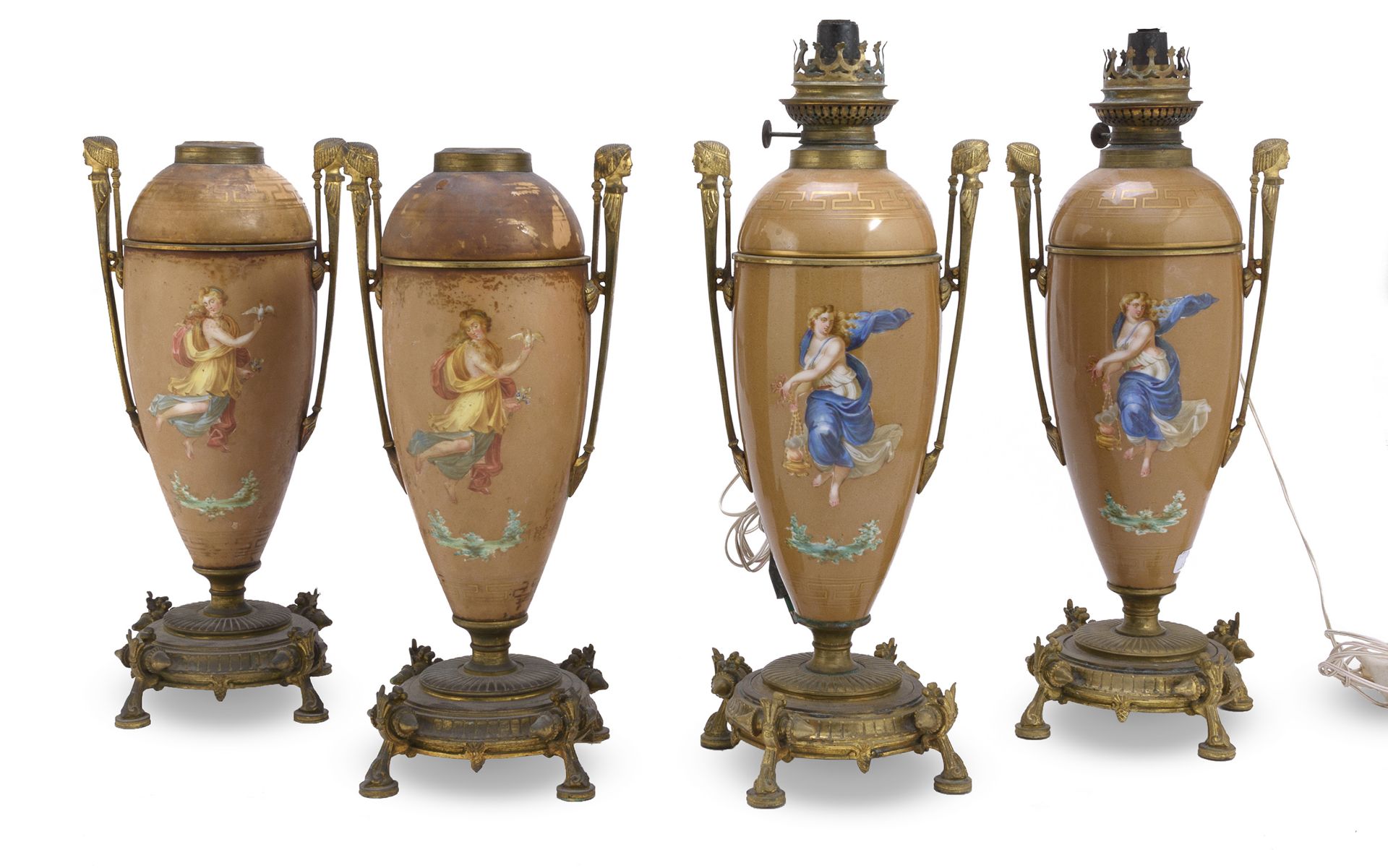 FOUR PORCELAIN LAMPS 19ITH CENTURY