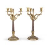 PAIR OF CANDLESTICKS IN GILDED METAL AND PURPLE ONYX LATE 19TH CENTURY