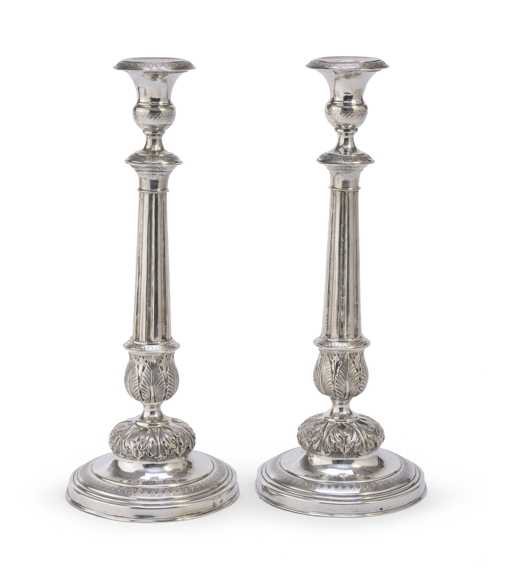 PAIR OF SILVER CANDLESTICKS PONTIFICAL STATE 1815/1860