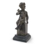 PUTTO SCULPTURE IN BURNISHED METAL 19TH CENTURY