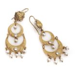 GOLD EARRINGS WITH PEARLS AND WHITE SAPPHIRES