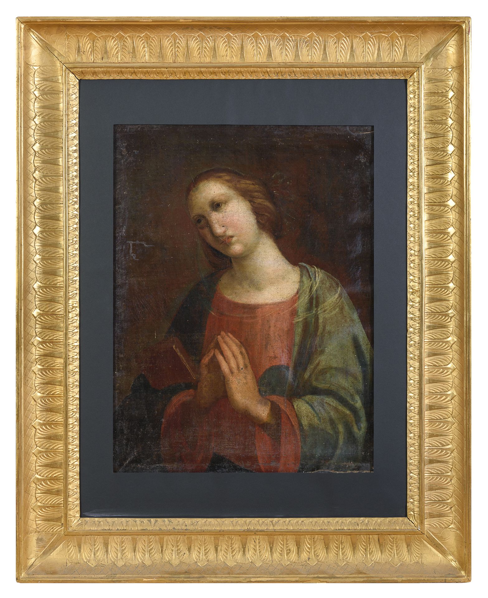 ITALIAN OIL PAINTING OF THE VIRGIN IN PRAYER OF THE 17TH CENTURY
