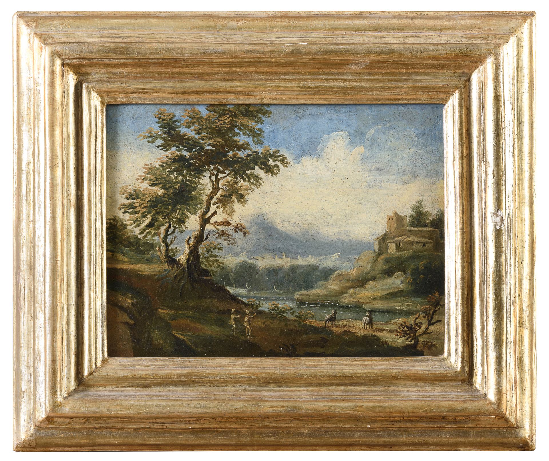 PAIR OF OIL LANDSCAPES BY THE CIRCLE OF ALESSIO DE MARCHIS 18TH CENTURY