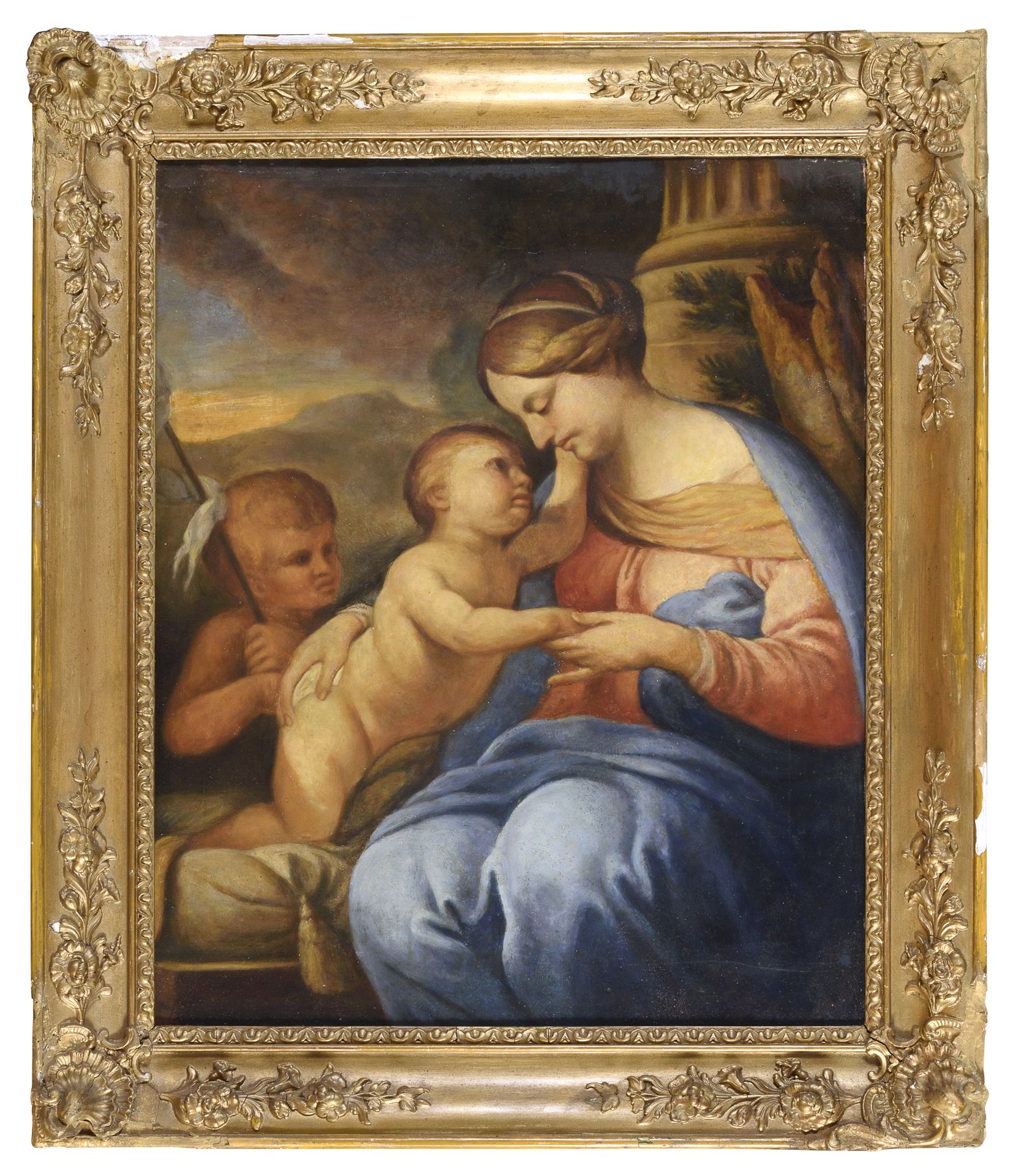 OIL PAINTING OF THE VIRGIN WITH CHILD AND ST JOHN INFANT EARLY 20TH CENTURY