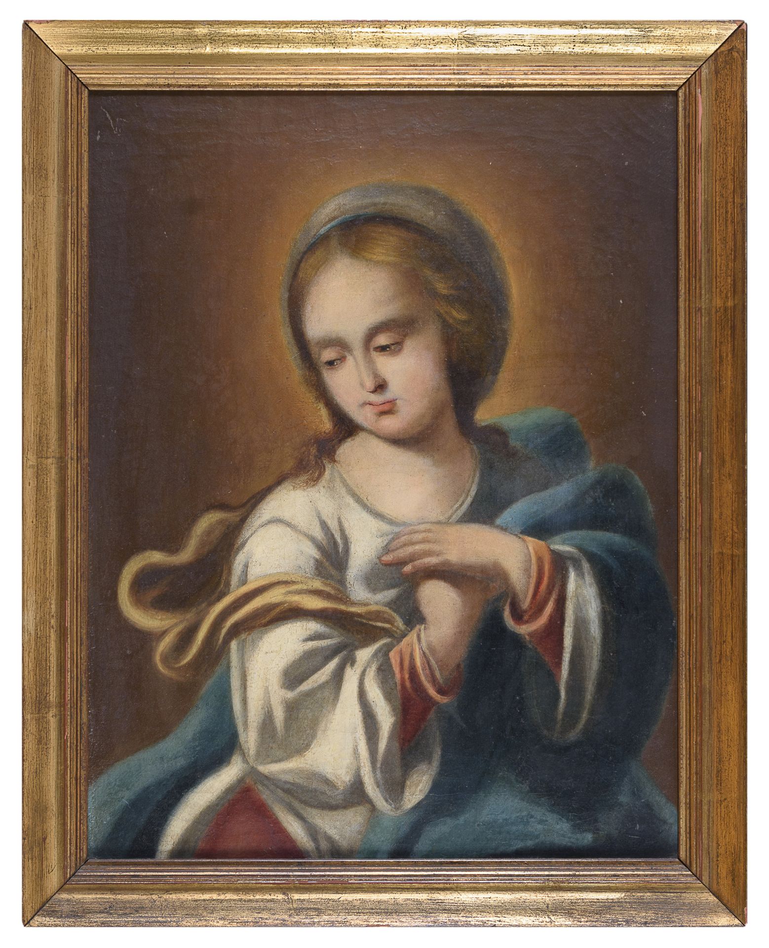 NEAPOLITAN OIL PAINTING OF THE VIRGIN IN ADORATION 18TH CENTURY
