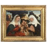 OIL PAINTING OF THE HOLY FAMILY FROM THE WORKSHOP OF PALMA IL VECCHIO