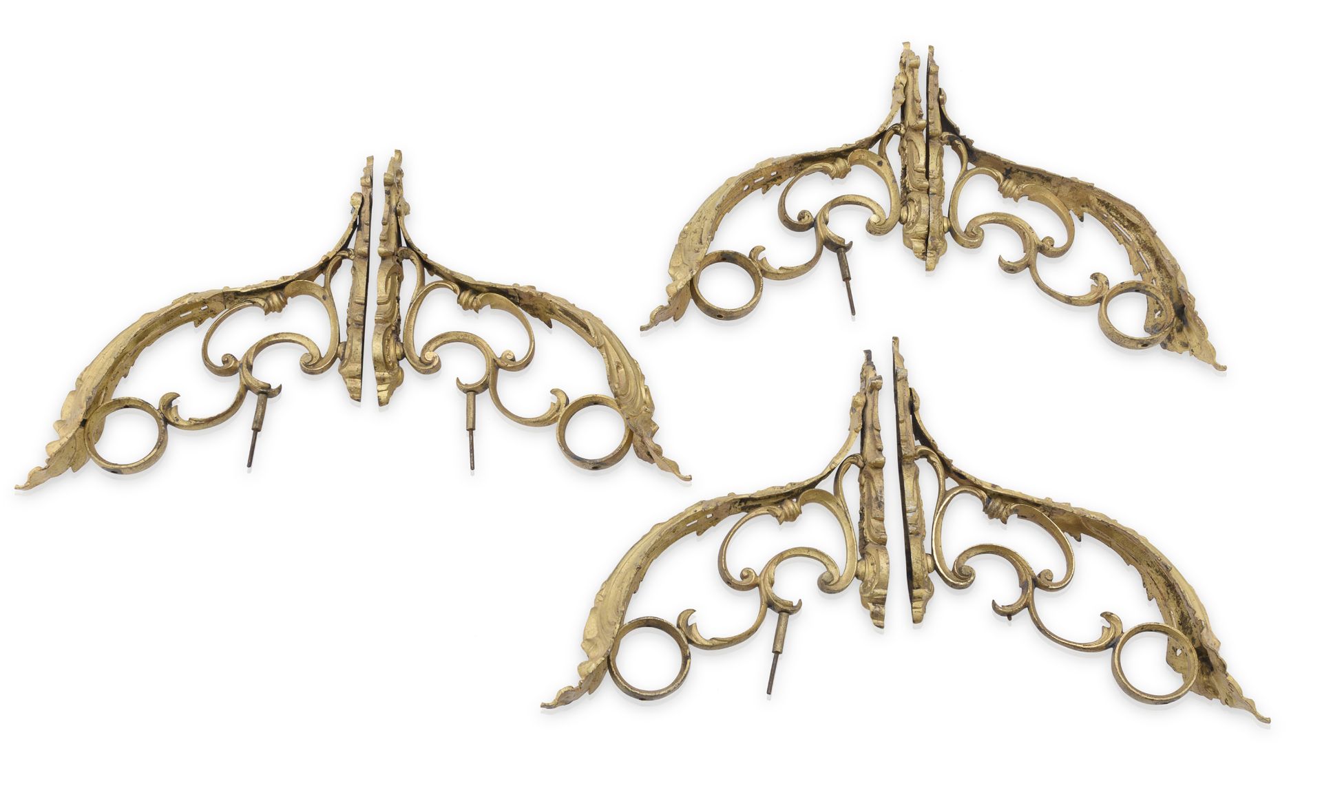 THREE PAIRS OF VALANCE SUPPORTS IN GILDED BRONZE 18TH CENTURY