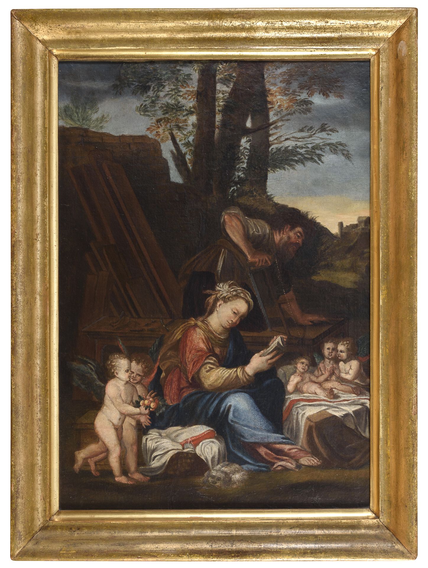 GENOESE OIL PAINTING OF THE HOLY FAMILY 17TH CENTURY