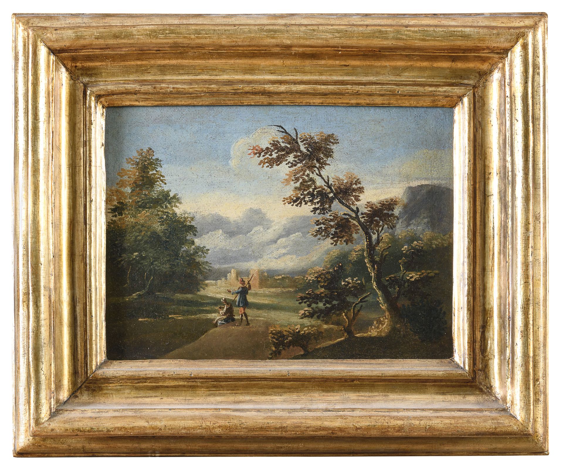 PAIR OF OIL LANDSCAPES BY THE CIRCLE OF ALESSIO DE MARCHIS 18TH CENTURY - Image 2 of 2