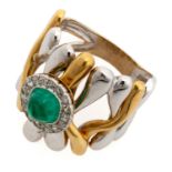 WHITE AND YELLOW GOLD RING WITH EMERALD AND DIAMONDS