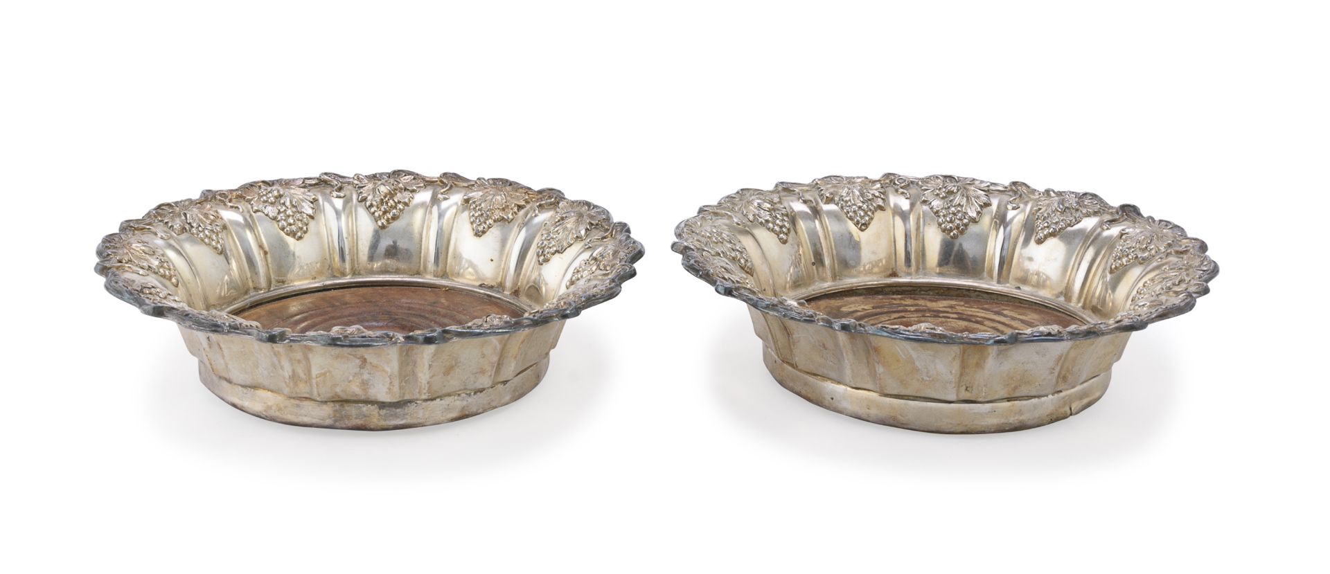 PAIR OF SILVER-PLATED BOTTLE COASTERS SHEFFIELD 1900