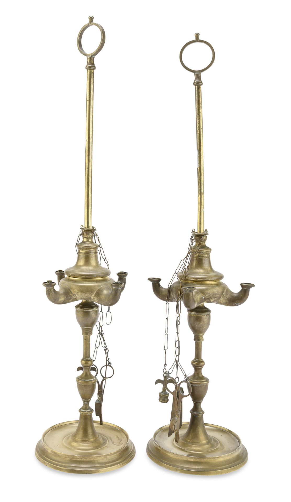 PAIR OF BRASS OIL LAMPS 19th CENTURY