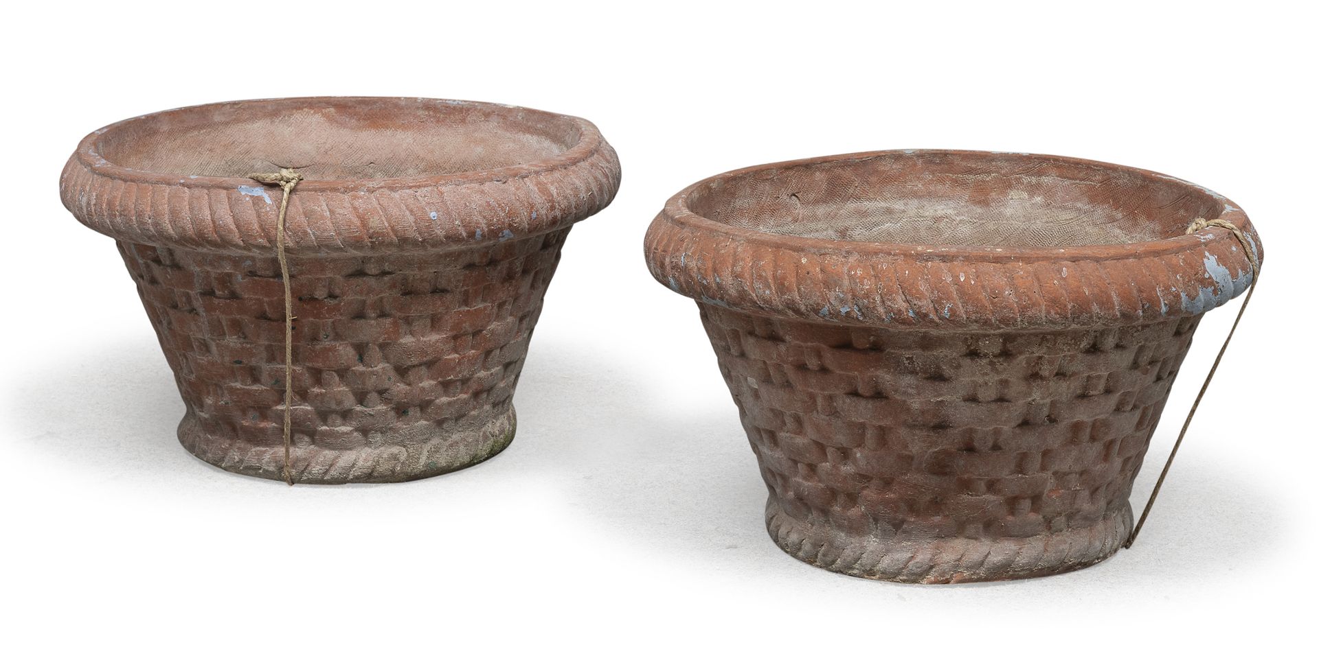 TWO TERRACOTTA GARDEN CACHEPOTS EARLY 20TH CENTURY