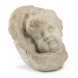 HEAD OF PUTTO IN WHITE MARBLE LATE 18TH CENTURY