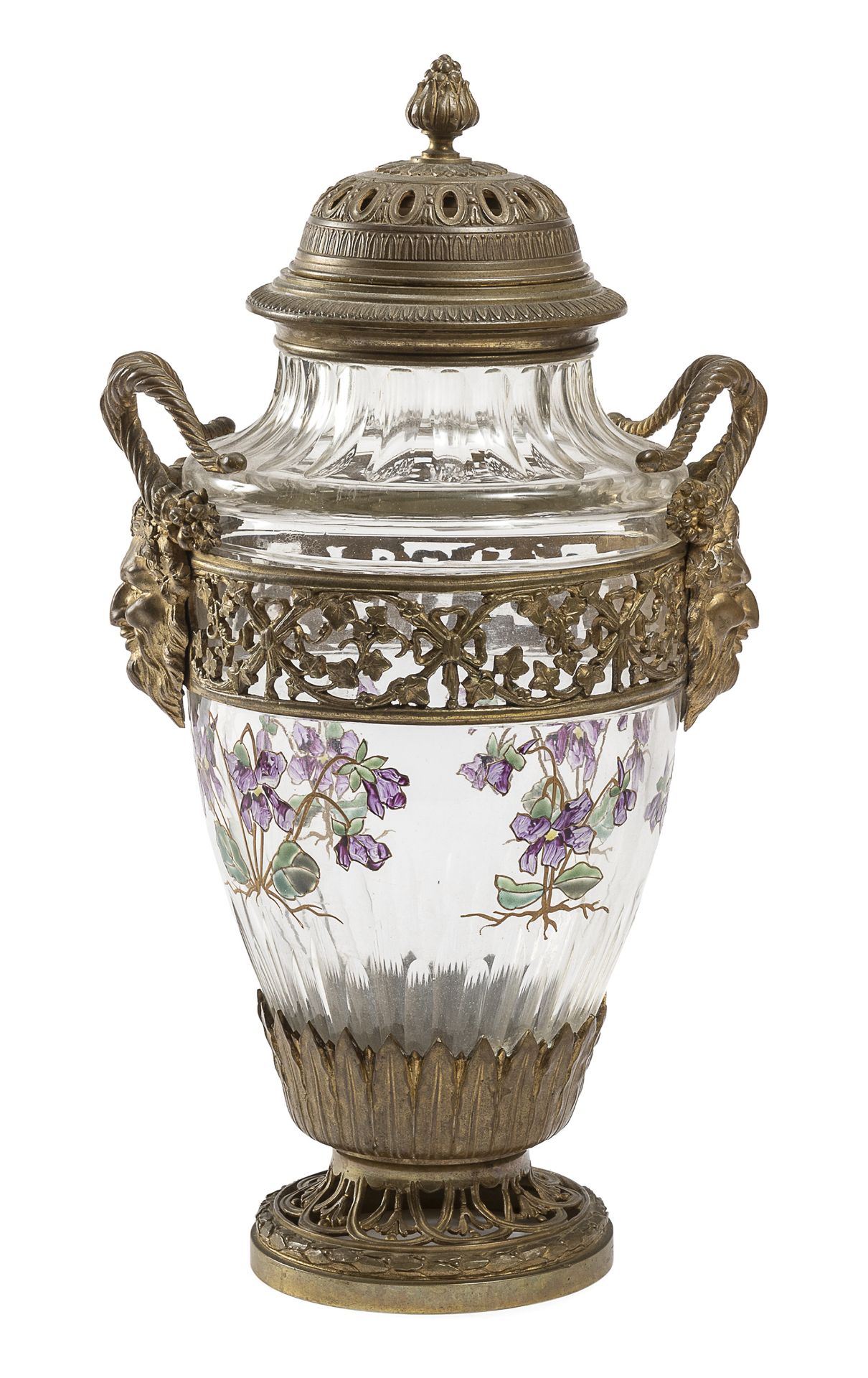 BEAUTIFUL POTICHE IN BLOWN GLASS AND GILDED METAL. 19TH CENTURY