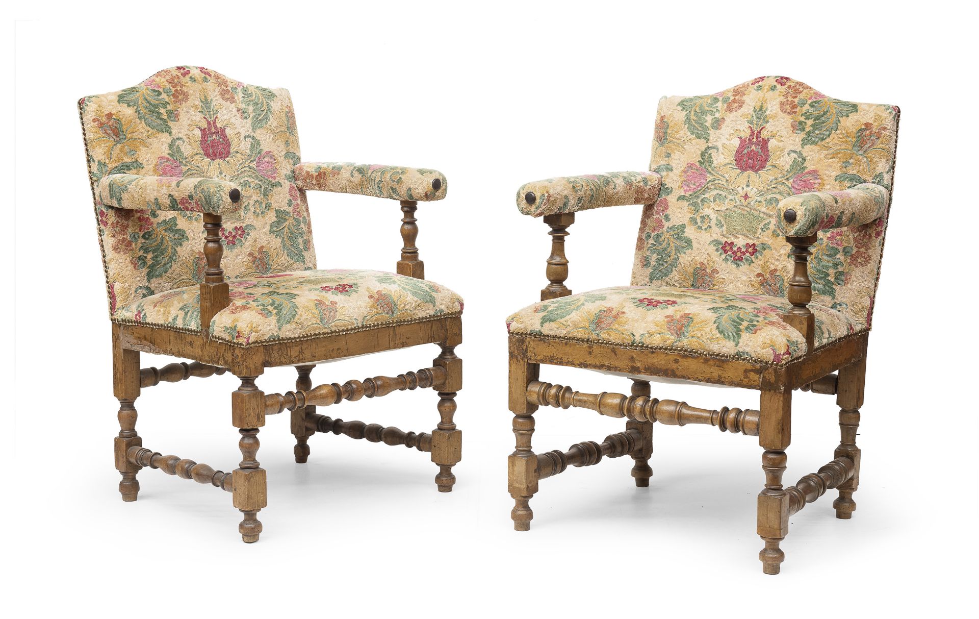 PAIR OF WALNUT ARMCHAIRS PROBABLY FRANCE 18th CENTURY