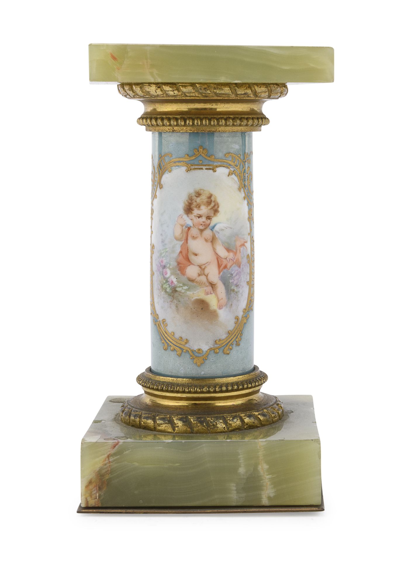 SMALL COLUMN IN PORCELAIN AND GREEN ONYX SEVRES EARLY 20TH CENTURY