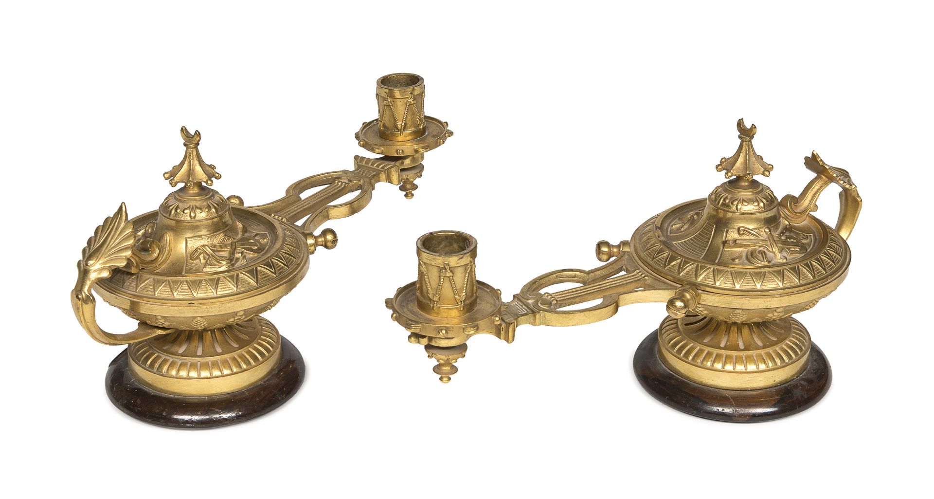 PAIR OF GILT BRONZE OIL LAMPS 20TH CENTURY