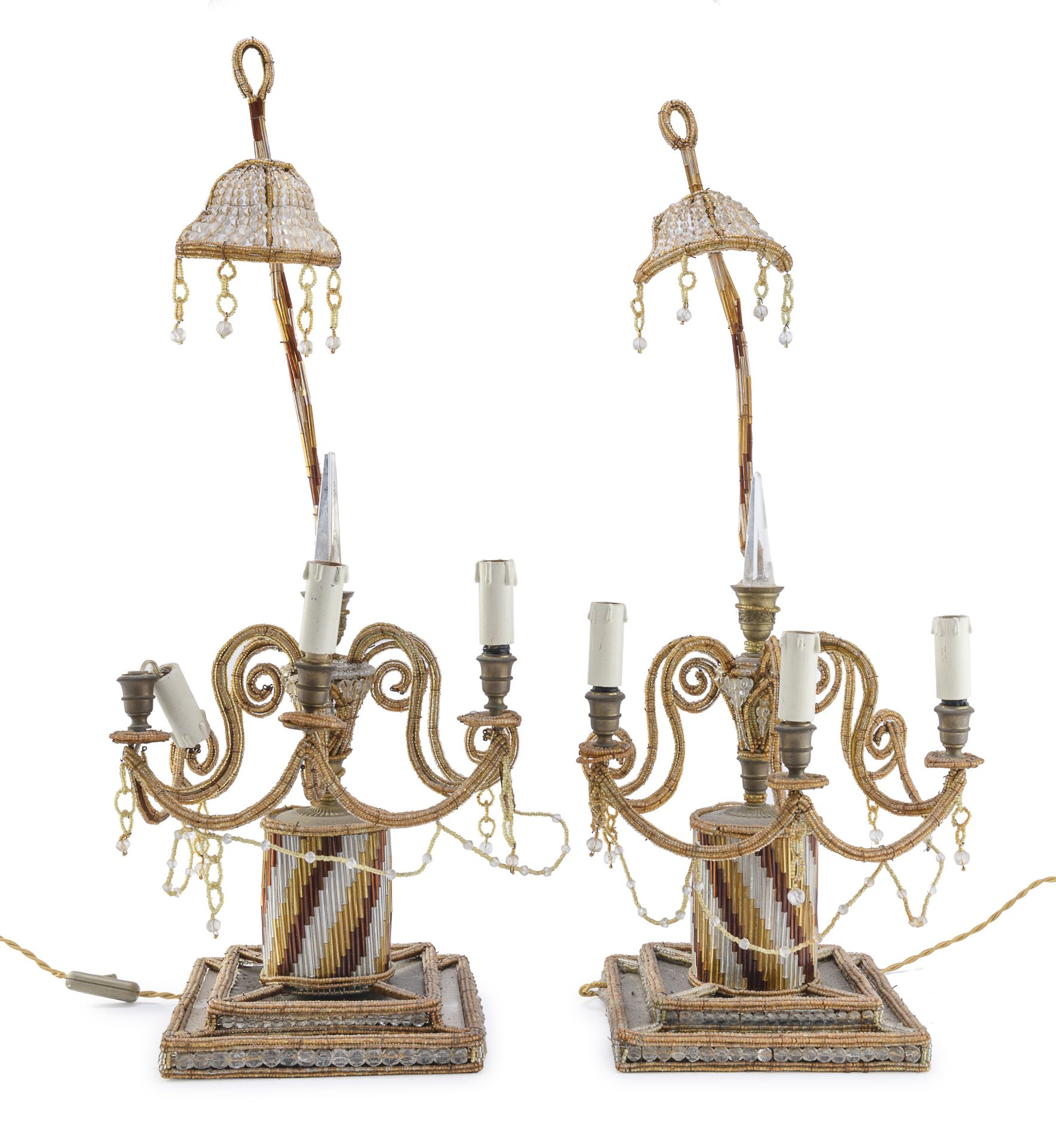 UNUSUAL PAIR OF METAL AND GLASS CANDLESTICKS VENICE OR AUSTRIA 19th CENTURY