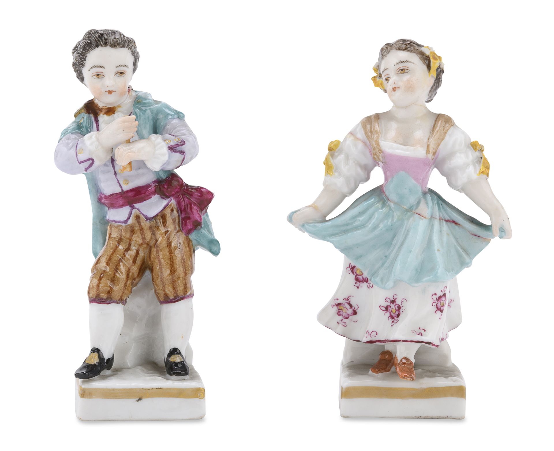 PAIR OF PORCELAIN FIGURINES PROBABLY GERMAN BRAND EARLY 19TH CENTURY