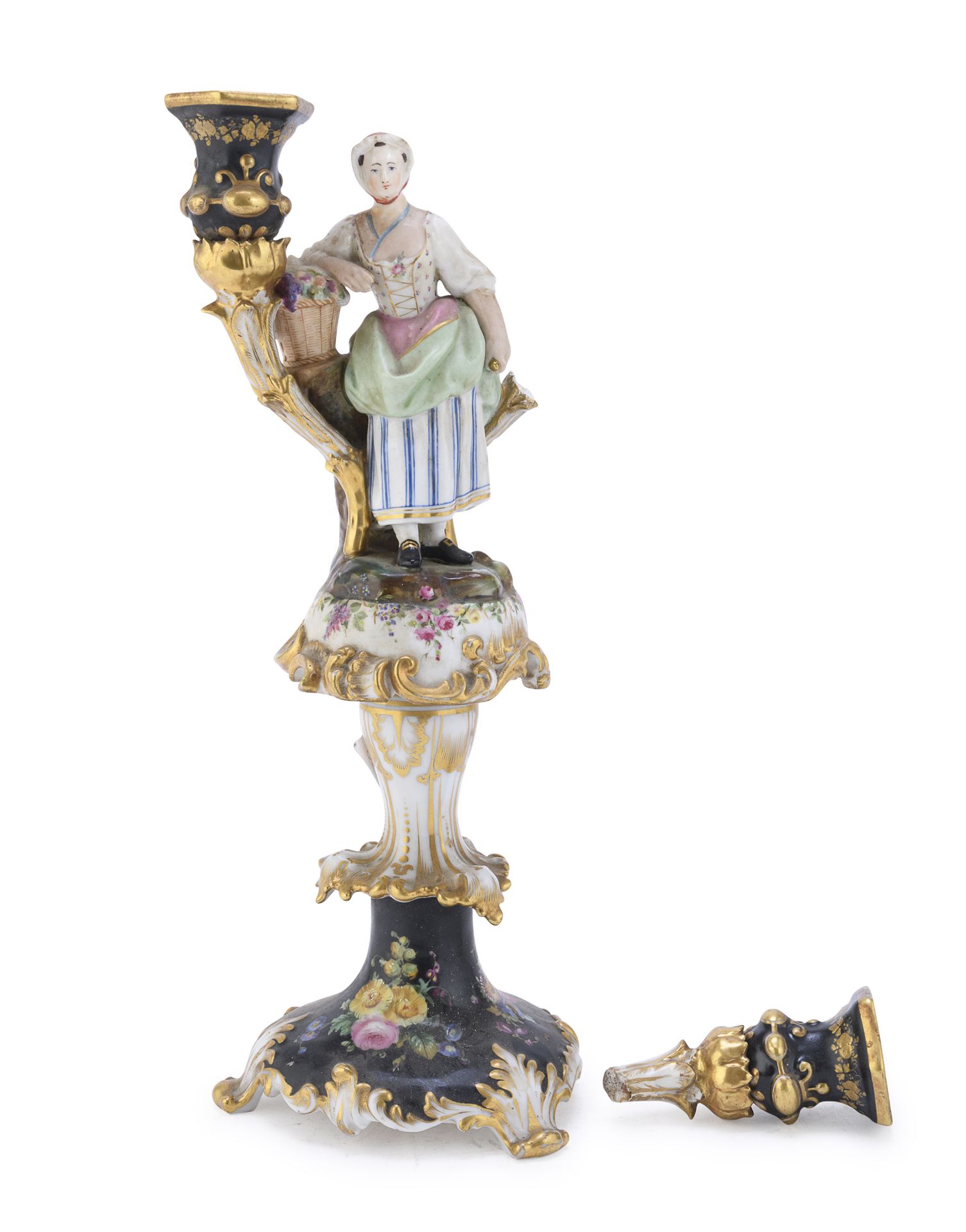 TWO-BRANCH CANDLESTICK IN PORCELAIN FRANCE 19th CENTURY