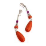 WHITE GOLD EARRINGS WITH CORALS RUBIES AND DIAMONDS