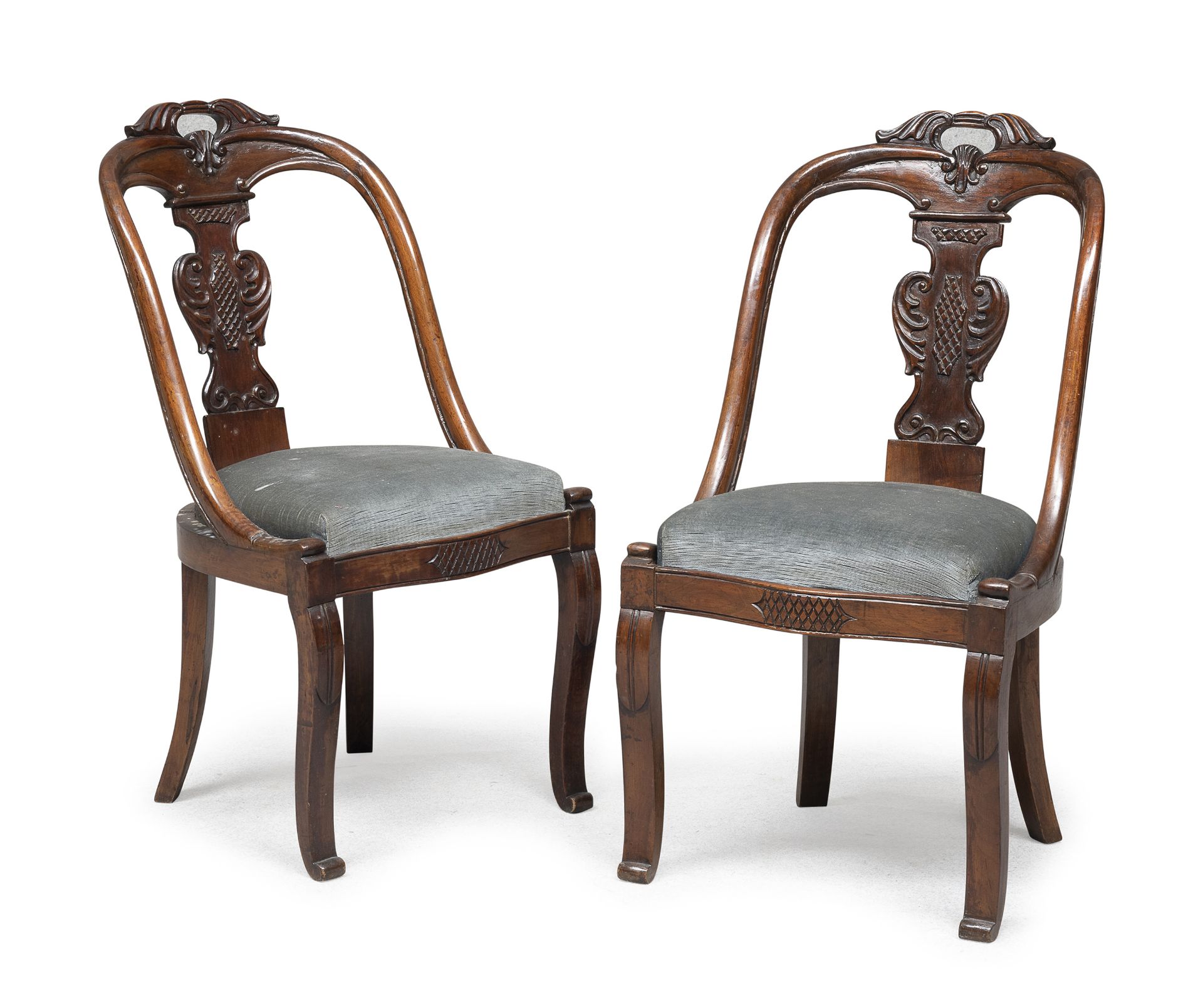 PAIR OF WALNUT ARMCHAIRS FIRST HALF 19TH CENTURY