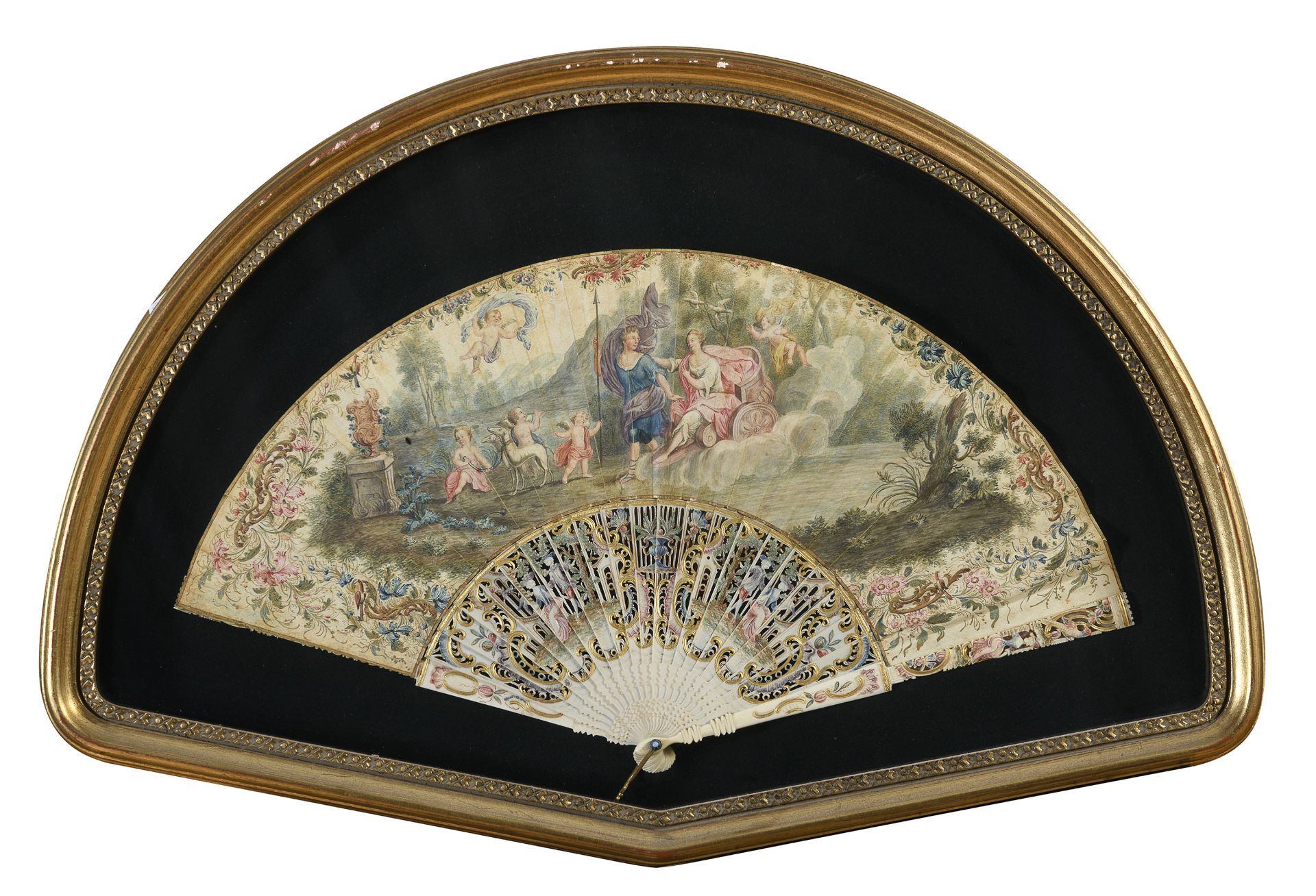 BEAUTIFUL PAIR OF PAINTED FANS NORTHERN ITALY OR FRANCE 19th CENTURY - Image 2 of 2