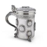 BEAUTIFUL SILVER TANKARD WITH COINS HUNGARY 1900 ca.