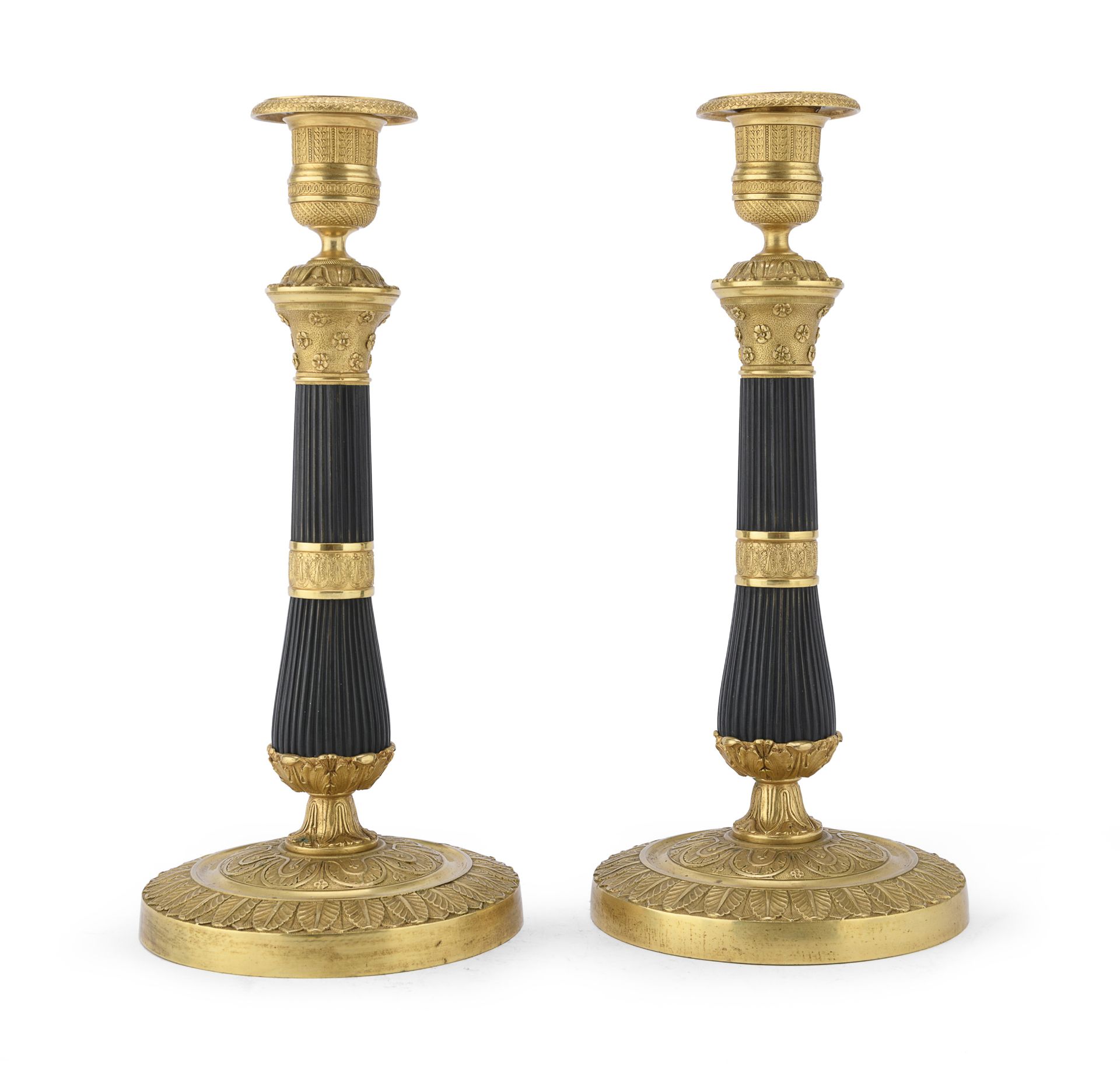 PAIR OF GILDED BRONZE CANDLESTICKS FRANCE EMPIRE PERIOD