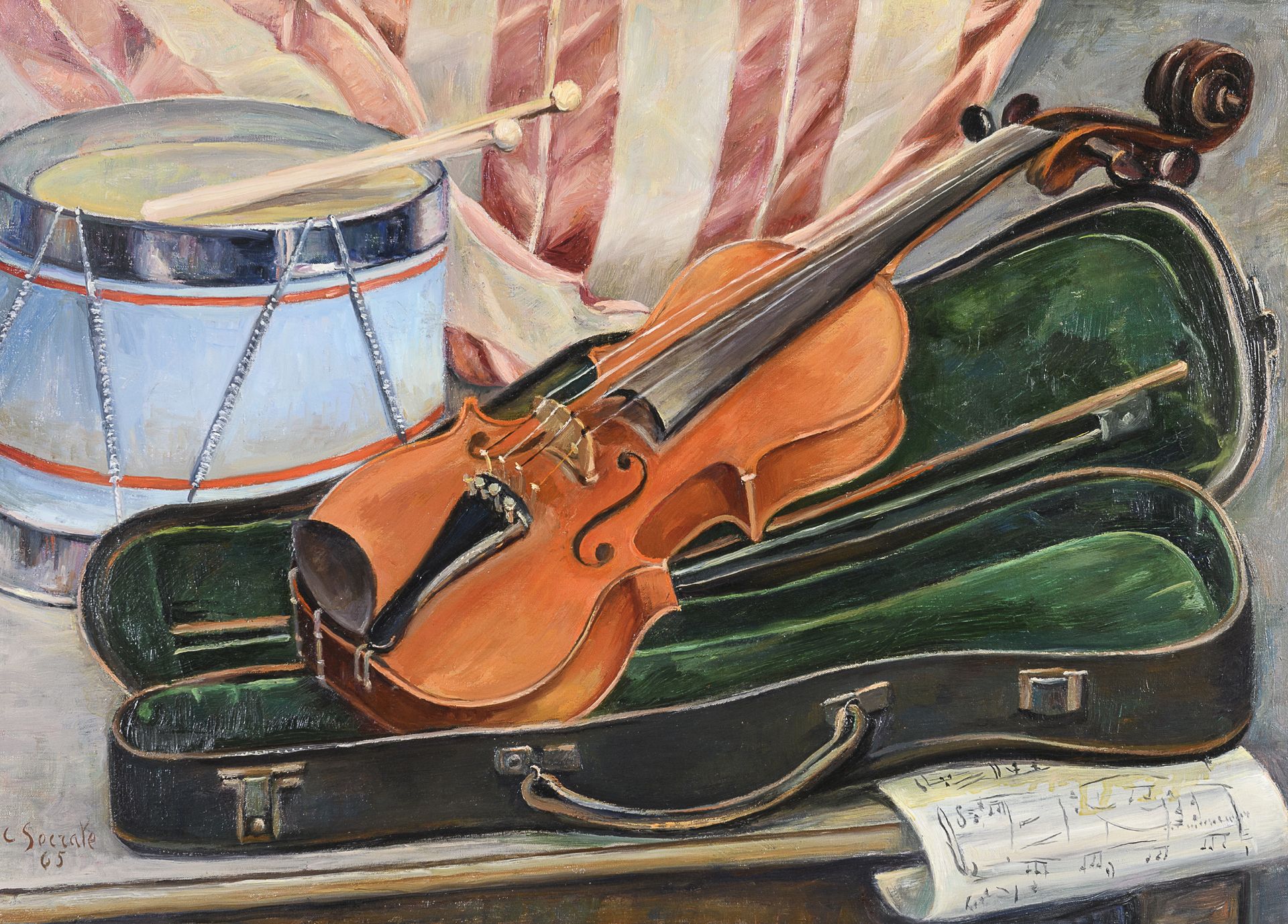 OIL STILL LIFE WITH MUSICAL INSTRUMENTS BY CARLO SOCRATES