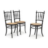 THREE EBONY WOOD CHAIRS PROBABLY FISHER EARLY 20TH CENTURY