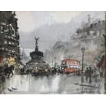 WATERCOLOR PICCADILLY CIRCUS BY GIULIO FALZONI 1956