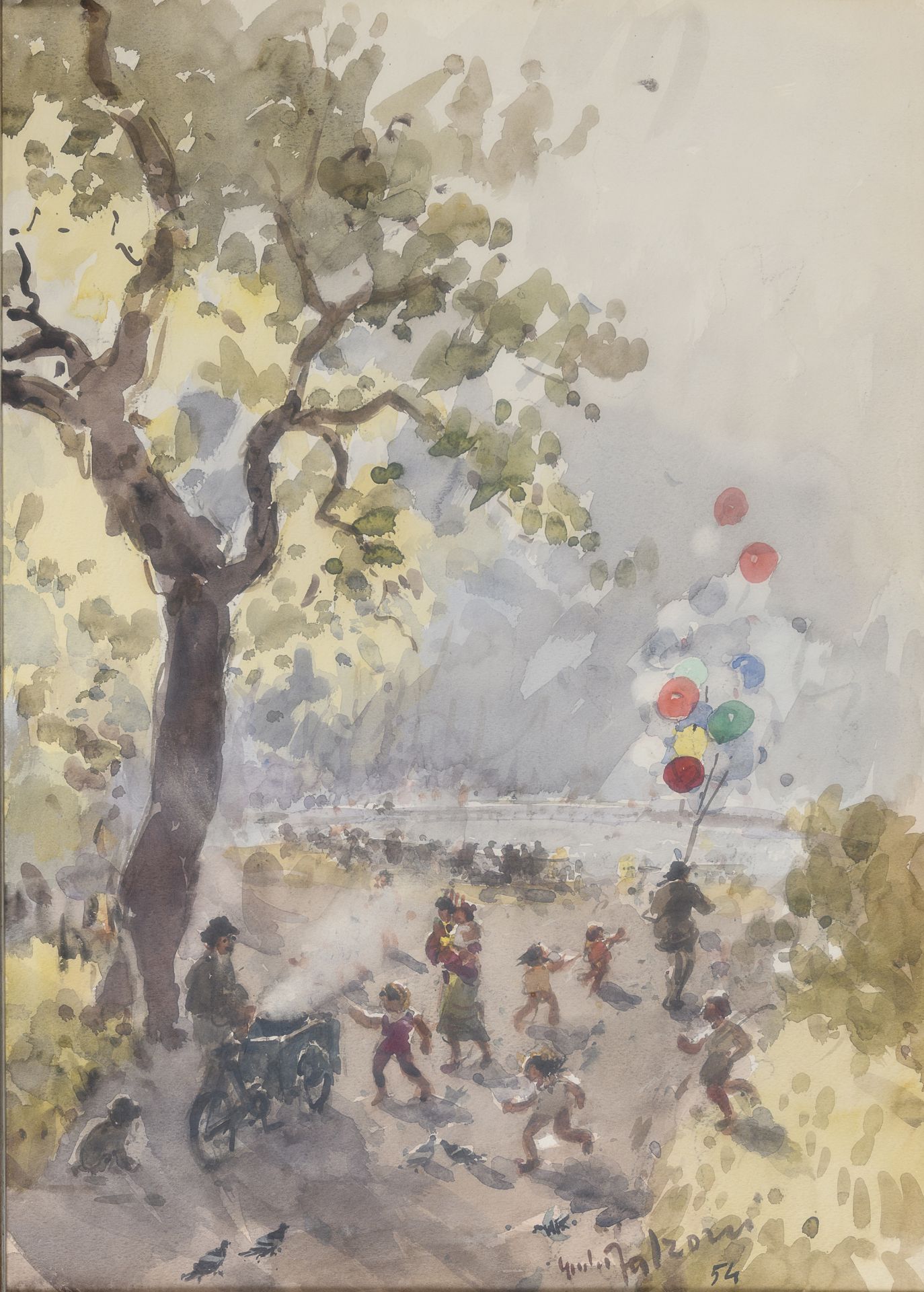 WATERCOLOR BY GIULIO FALZONI 1954