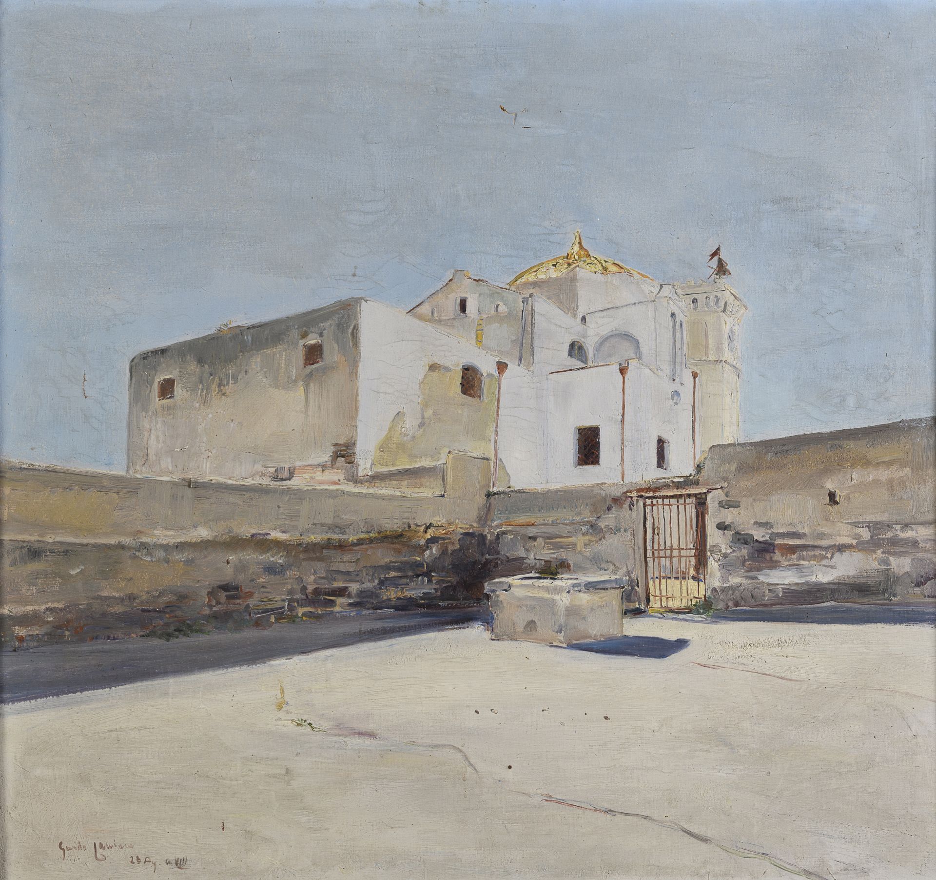 OIL PAINTING SAN PIETRO D'ISCHIA BY GUIDO CASCIARO 1930