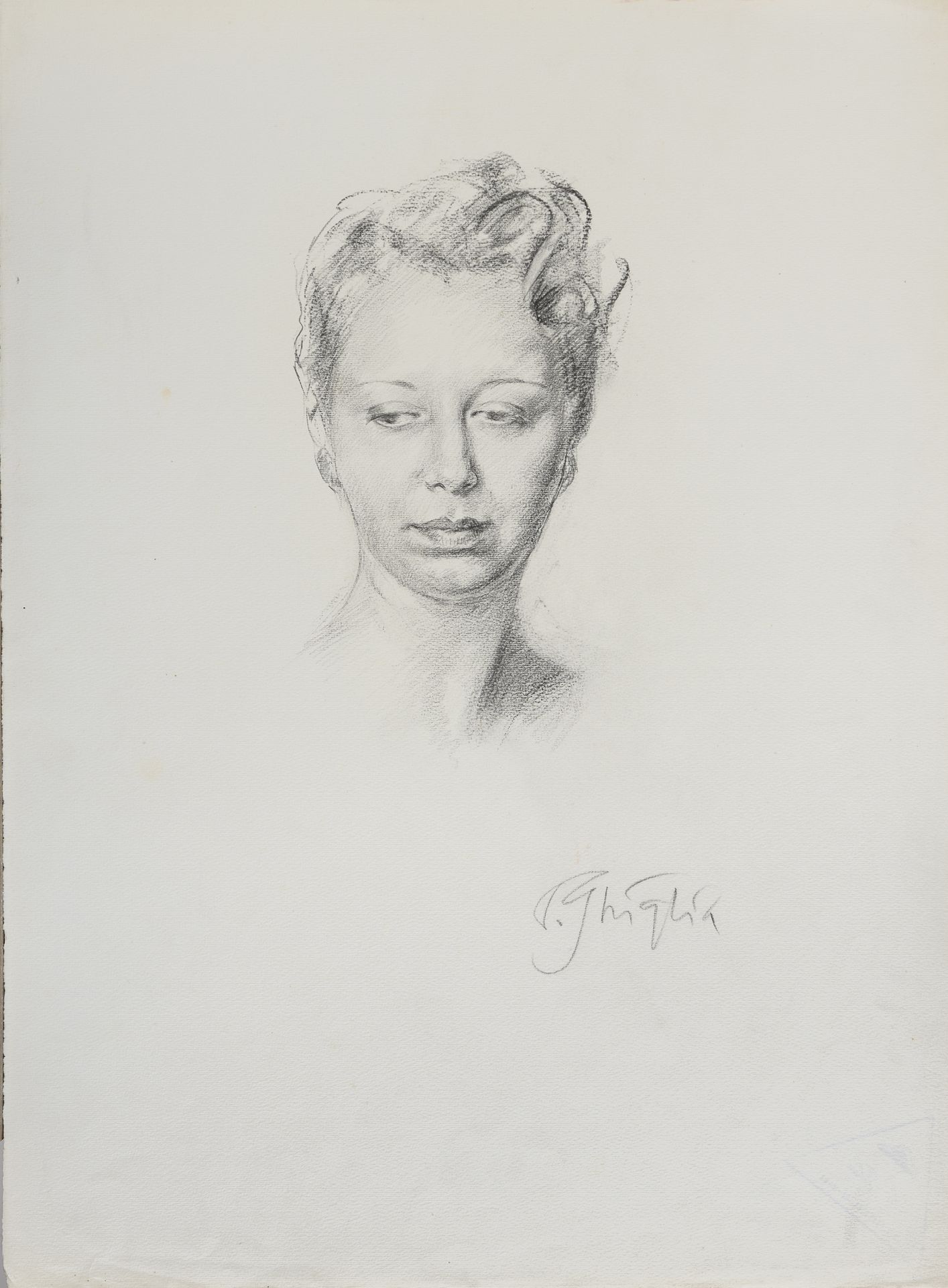 FIVE CHARCOAL PORTRAITS BY PAULO GHIGLIA 1955 - Image 5 of 5