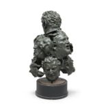 BRONZE SCULPTURE FACES OF PETER USTINOV BY ENZO PLAZZOTTA 1968