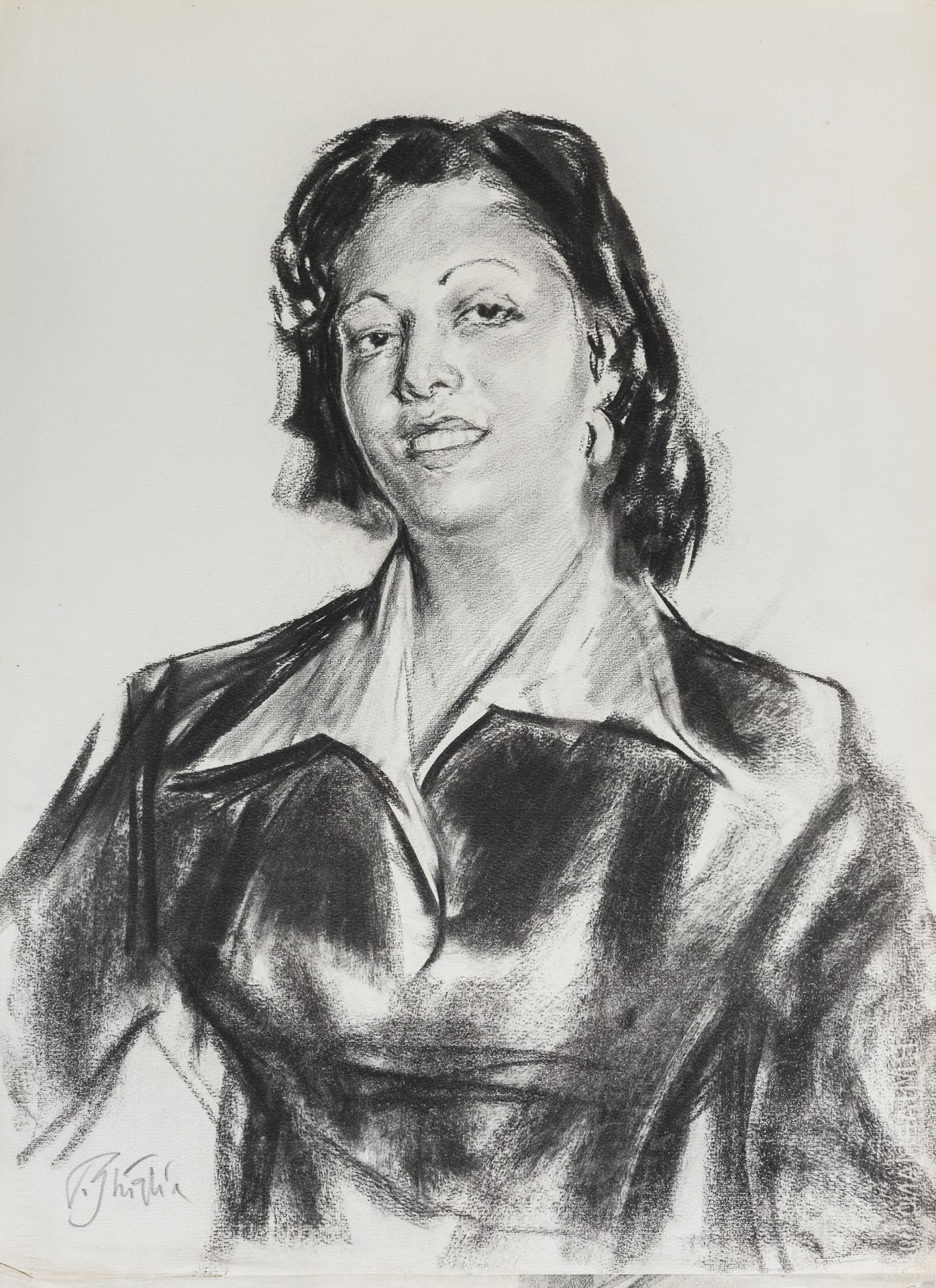 FIVE CHARCOAL PORTRAITS BY PAULO GHIGLIA 1955 - Image 2 of 5