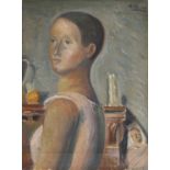 OIL PAINTING WATCHING FIGURE BY MARIO TOZZI 1945