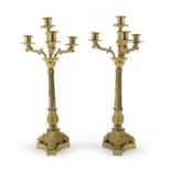 PAIR OF BRASS AND BRONZE CANDLESTICKS 19TH CENTURY