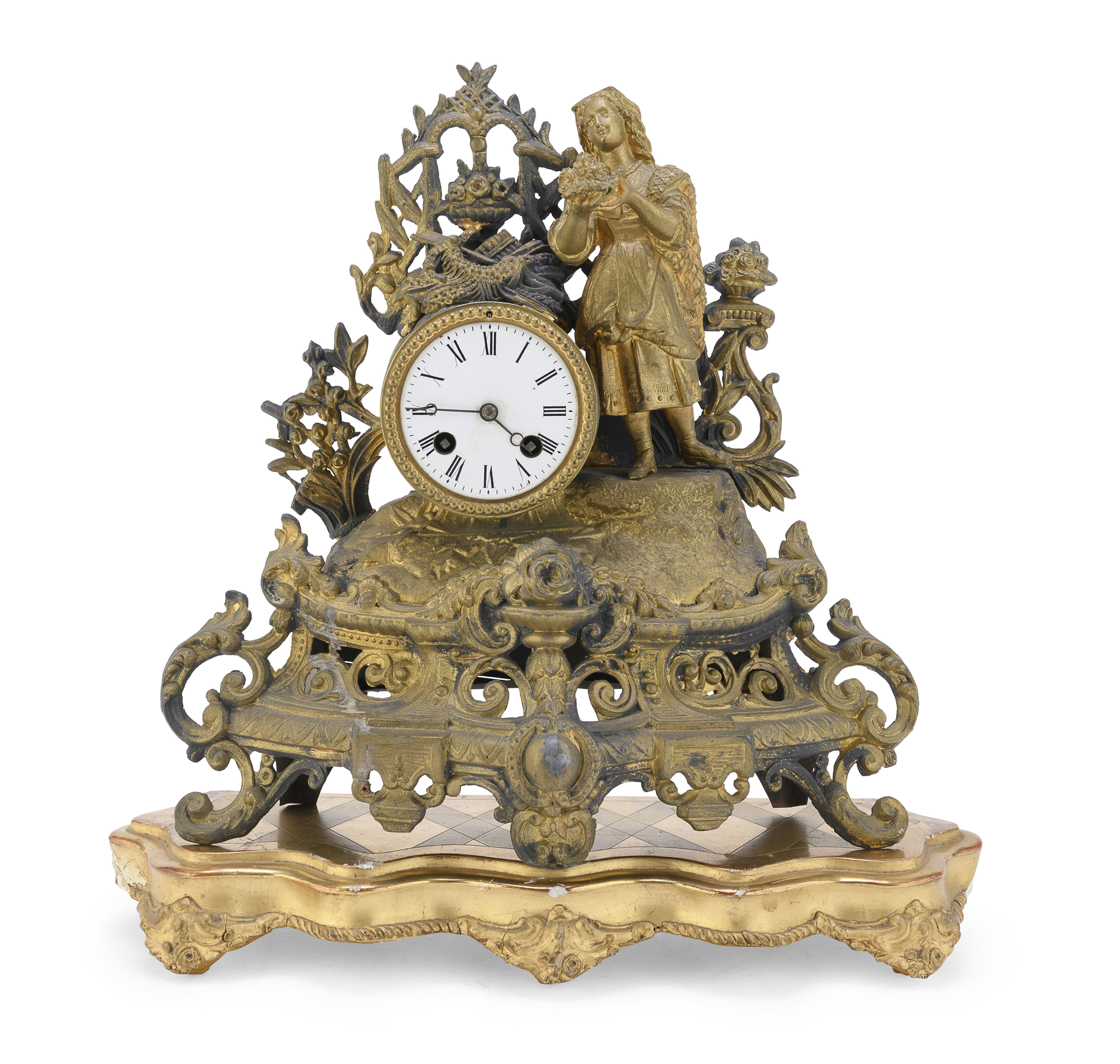TABLE CLOCK IN GILDED METAL 19TH CENTURY