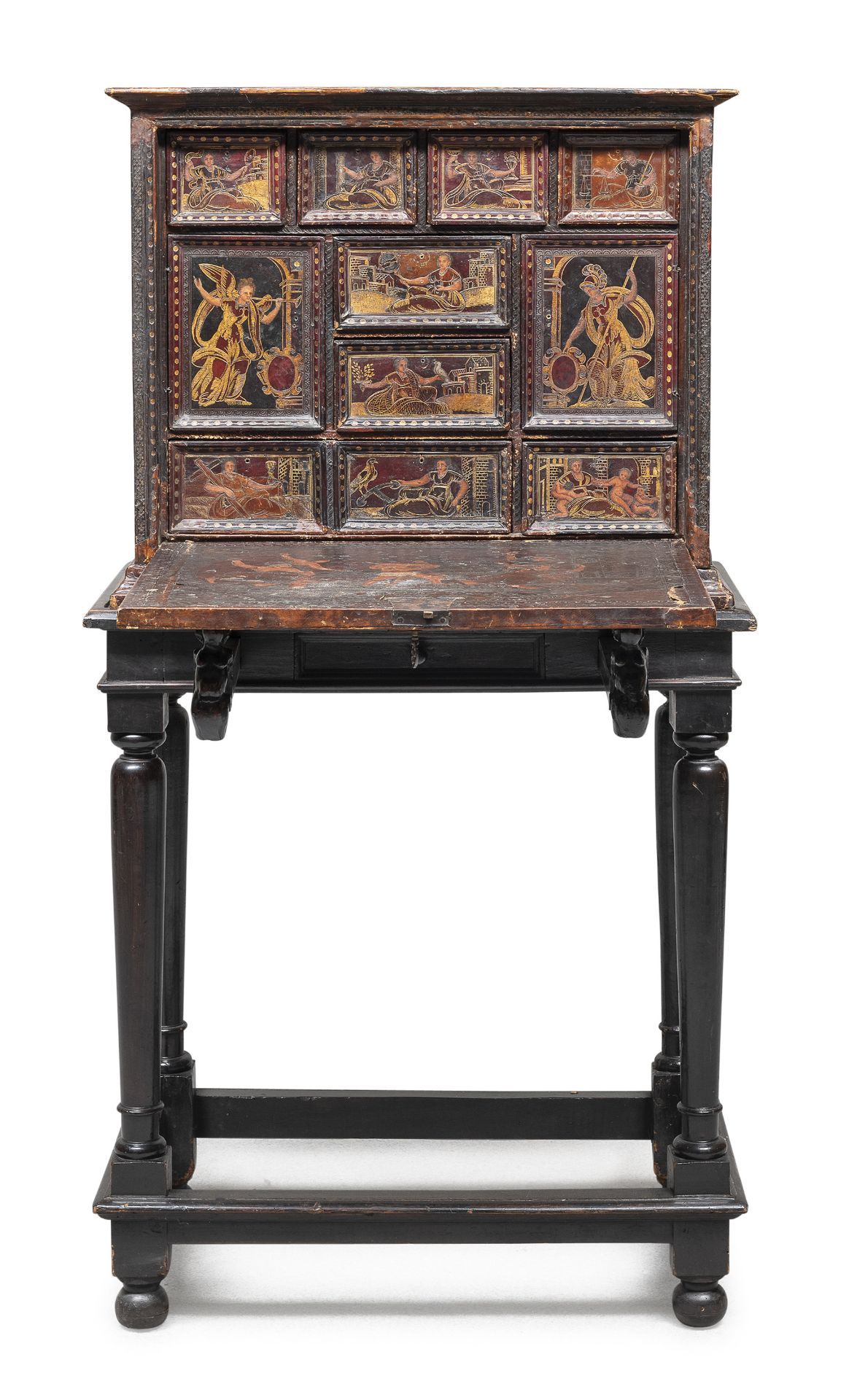 COIN CABINET IN WOOD AND LEATHER PROBABLY SPAIN LATE 16TH CENTURY - Bild 2 aus 4
