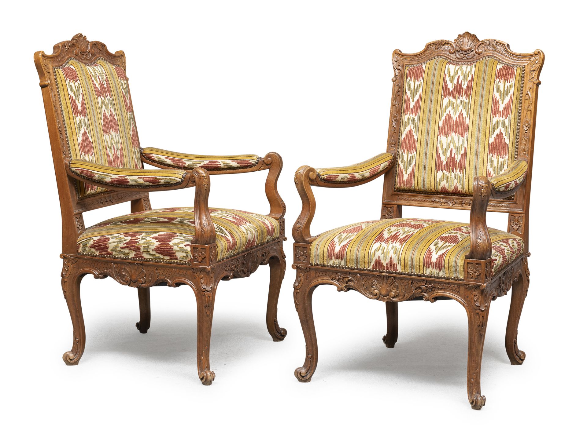 PAIR OF WALNUT ARMCHAIRS FRANCE LOUIS XIV STYLE 20TH CENTURY