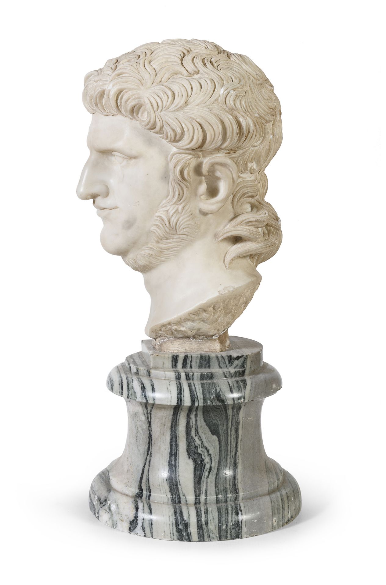 WHITE MARBLE HEAD OF NERO WITH CIPOLLINO BASE - Image 2 of 2