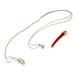 WHITE GOLD NECKLACE WITH DIAMOND AND RED CORAL